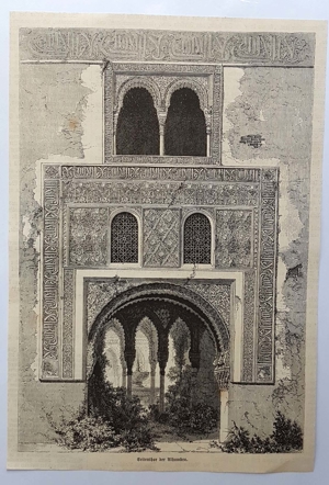 Seitentor der Alhambra Andalusien Spanien Holzstich um 1860 antik