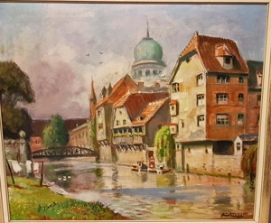Ölgemälde alte Synagoge Nürnberg Jude Judentum Altstadt 1874 Hans Sachs Platz Bild 2