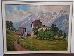 Ölgemälde 1943 Alpen Hof Gebirge Berge Bayern Tirol Österreich