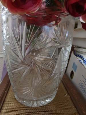 Grosse schwere (Blei) Kristallvase mit Trockenblumen Bild 5