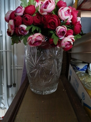 Grosse schwere (Blei) Kristallvase mit Trockenblumen Bild 6