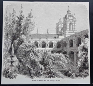 Kloster und Konvent San Franzisco in Lima Holzstich um 1860 antik