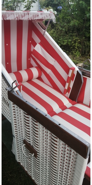 Original Sylt Strandkorb, Einsitzer in rot weiß Bild 7
