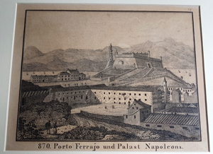 Lithografie 1835 Napoleon Palast u Porto Ferrajo Elba Italien Grafik Rahmen 13 x 16cm Rahmen 27x32cm