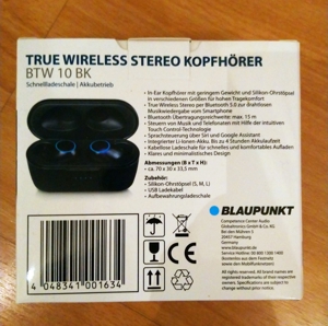 Blaupunkt BTW 10 BK True Wireless Stereo Kopfhörer ---Neu-Ungeöffnet! --- Bild 2