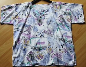 Shirtbluse / Halbarm Gr. 38-40 weiß mit Muster / kleine Knopfleiste