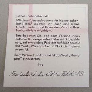 BASF Magnetophonband Versandbox Karton Tasche Block 10 Versandaufkleber Bild 8