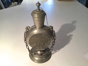 Zinn-Deckelvase, Pokal mit Kette, Antik Bild 1