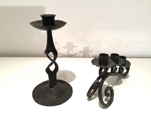 2 x dekorative Kerzenleuchter aus Schmiedeeisen, antik Bild 2