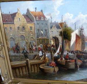 Harderwijk Gelderland Niederlande H.Petersen 1850 - 1906 Düsseldorf Gemälde Kacheln Bild 2