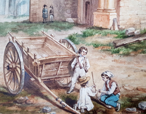 Aquarell 1848 Piranesi-Ruine Kinder spielen Pferdekarren Landhaus Signiert Bild 6