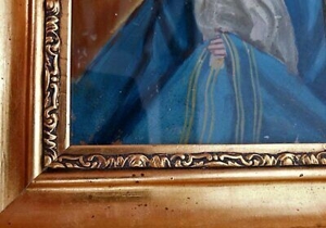 Trauernde Maria 19. Jhdt. Heilige Hinterglas Malerei Exvoto Votiv Klosterarbeit Jesus Christus Bild 6