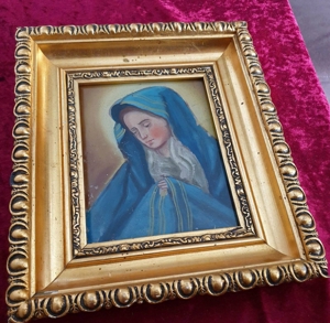Trauernde Maria 19. Jhdt. Heilige Hinterglas Malerei Exvoto Votiv Klosterarbeit Jesus Christus Bild 4