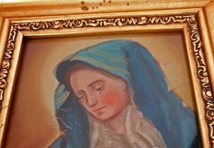 Trauernde Maria 19. Jhdt. Heilige Hinterglas Malerei Exvoto Votiv Klosterarbeit Jesus Christus Bild 3
