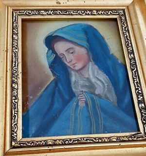 Trauernde Maria 19. Jhdt. Heilige Hinterglas Malerei Exvoto Votiv Klosterarbeit Jesus Christus Bild 2