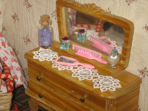 Rülke Rarität 30er J ? Schlafzimmermöbel+Himmelbett Puppenstube-Puppenhaus Bild 5