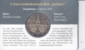 2 Euro Bundesland Sachsen - Original Coincard 2016 - Prägebuchtabe D Bild 4
