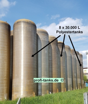 P176 8x gebrauchte 30.000 L Polyestertanks GFK Wassertanks Gülletanks Lebensmitteltanks Safttanks