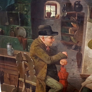 Ölgemälde Dirndl mit Tuba Freude beim Musik lernen Bauernstube Kamin Blasinstrument Bild 5