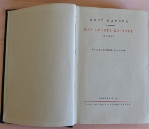 Das letzte Kapitel / Knut Hamsun / Roman von 1928 Bild 2