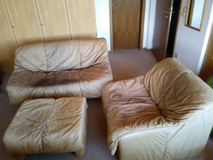 Braunes Leder Sofa   Couch - Garnitur Polstermöbel Sessel Bild 3