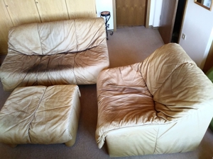 Braunes Leder Sofa   Couch - Garnitur Polstermöbel Sessel Bild 2