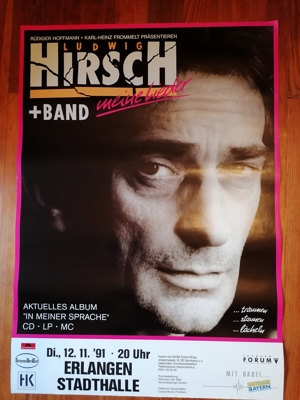 Konzertposter Ludwig Hirsch, Tour "meine Lieder" vom 12.11.1991 E-Werk Erlangen