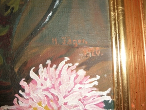 Ölgemälde mit Blumen H. Jäger 1920 62 x 48 cm, mit Rahmen signiert Bild 2