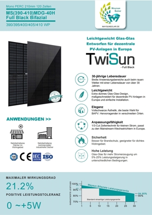 410 W Bifazial Glas Glas VollSchwarzer Mono-Solarmodul Dual Glas full black PVModul 410Watt Panel Bild 1