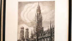 Signiert Original Radierung München Rathaus Marienplatz Peterskirche Bayern Wien Grafik Bild Stadt Bild 4