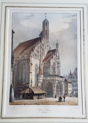 Lithografie Billmark 1850 Notre Dame Frauenkirche Nürnberg Christkindl Markt Grafik Bild 2
