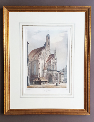 Lithografie Billmark 1850 Notre Dame Frauenkirche Nürnberg Christkindl Markt Grafik