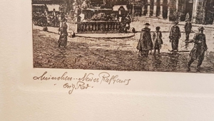 Signiert Original Radierung München Rathaus Marienplatz Peterskirche Bayern Wien Grafik Bild Stadt Bild 8