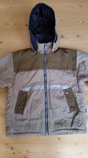 Winterjacke/Kinderjacke/Jungenjacke, beige/braun, Gr.116, hoher Kragen, abknöpfb.Kapuze,Reflektorstr Bild 2