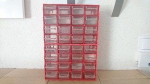 2x Kleinteilmagazin, rot, 16 Schubladen