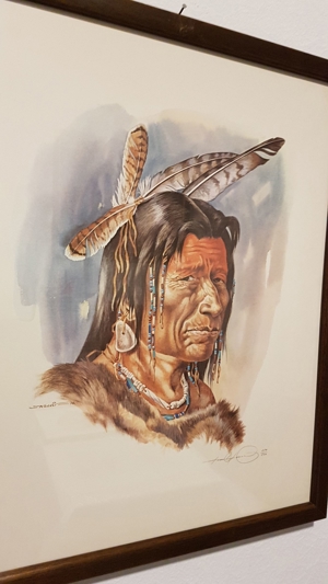 Indianer Edel Grafik Amerika Mohikaner Zeichnung Aquarell Ethno 1 Gemälde Bild 2