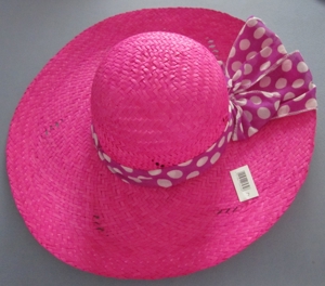 3 Stroh-Hüte: beige, neu + pink mit Tuch, neu + beige mit Tuch, 2x getragen Bild 2