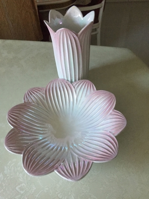 Wunderschöne Keramik Vase mit Unterschale aus Italien Bild 2
