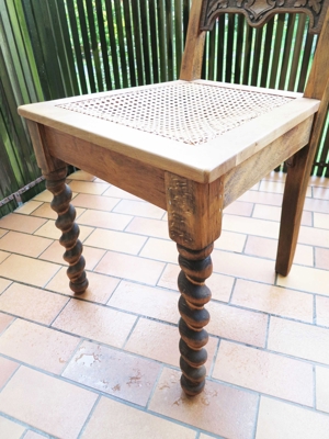 Antiker Stuhl, Klassischer Stuhl, Eichenholz-Gewebestuhl, handgeschnitzte Korkenzieherbeine Bild 8