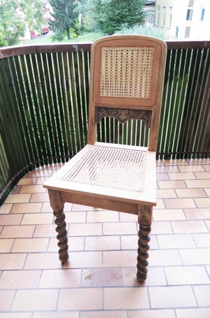 Antiker Stuhl, Klassischer Stuhl, Eichenholz-Gewebestuhl, handgeschnitzte Korkenzieherbeine Bild 4