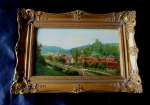 Eppstein im Taunus uralt Ölgemälde Gemälde auf Holz sig. Bild 1