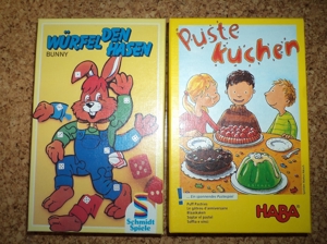 Marken kinderspiele "puste kuchen   pustekuchen" v.haba & "würfel den hasen" von schmidt spiele, 1a