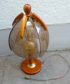 Tischlampe rustikal Landhausstil Holz Kirsche Buche Rauchglas mit 2 Stück Leuchtmittel weiß 60 W Bild 3