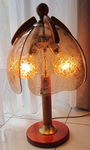 Tischlampe rustikal Landhausstil Holz Kirsche Buche Rauchglas mit 2 Stück Leuchtmittel weiß 60 W Bild 4