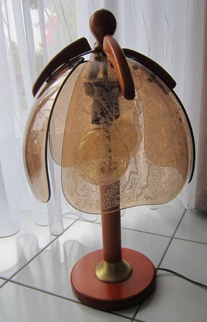 Tischlampe rustikal Landhausstil Holz Kirsche Buche Rauchglas mit 2 Stück Leuchtmittel weiß 60 W Bild 5