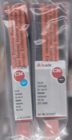 Verschenken   Tausch 2 Druckerpatronen für Canon: blau BCI-3eC, schwarz BCI-3eBK, neu Bild 2