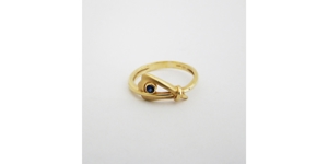 Ring Gold 375er Saphir 9 kt Edelstein bicolor Solitär 2004 Bild 4