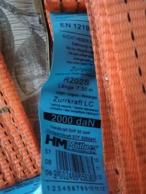 Zurrgurt / Spanngurt, / Schwerlast-Spanngurt, neuwertig, da nur 1 x benutzt, B 5cm, L 8 m Bild 2