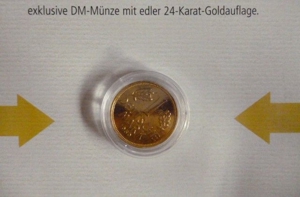 1 DM Münze m 24 Karat Goldauflage / Gedenkprägung 3. Okt. 1990 vergoldet / 1 DM (G) Bild 2