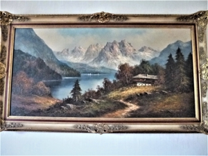 Ölbild in barockem Rahmen , signiert, 138 x 80 cm / Landschaftsbild Bild 1
